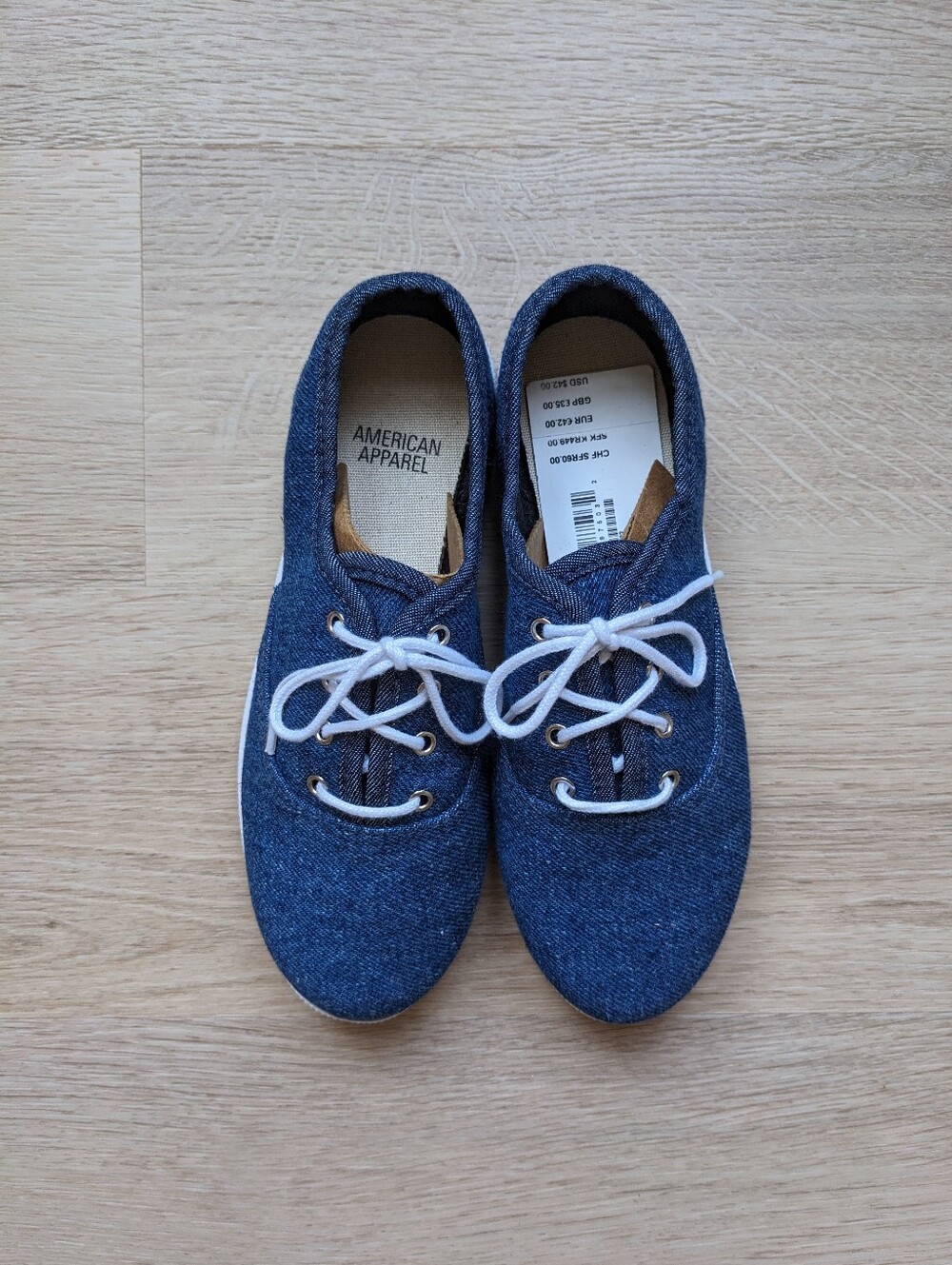 American Apparel Dark Wash Denim Canvas Sneakers, size 5
